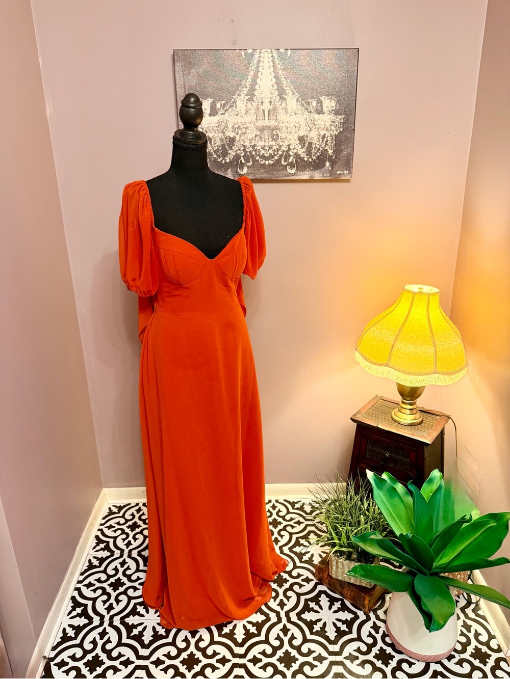 Barbie x Azazie Burnt Orange (Paprika) Puff-Sleeve A Line Coset Dress
